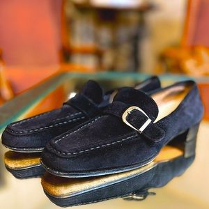 FERRAGAMO Women’s Black Suede Loafers 8 Made in Italy leather dress shoes